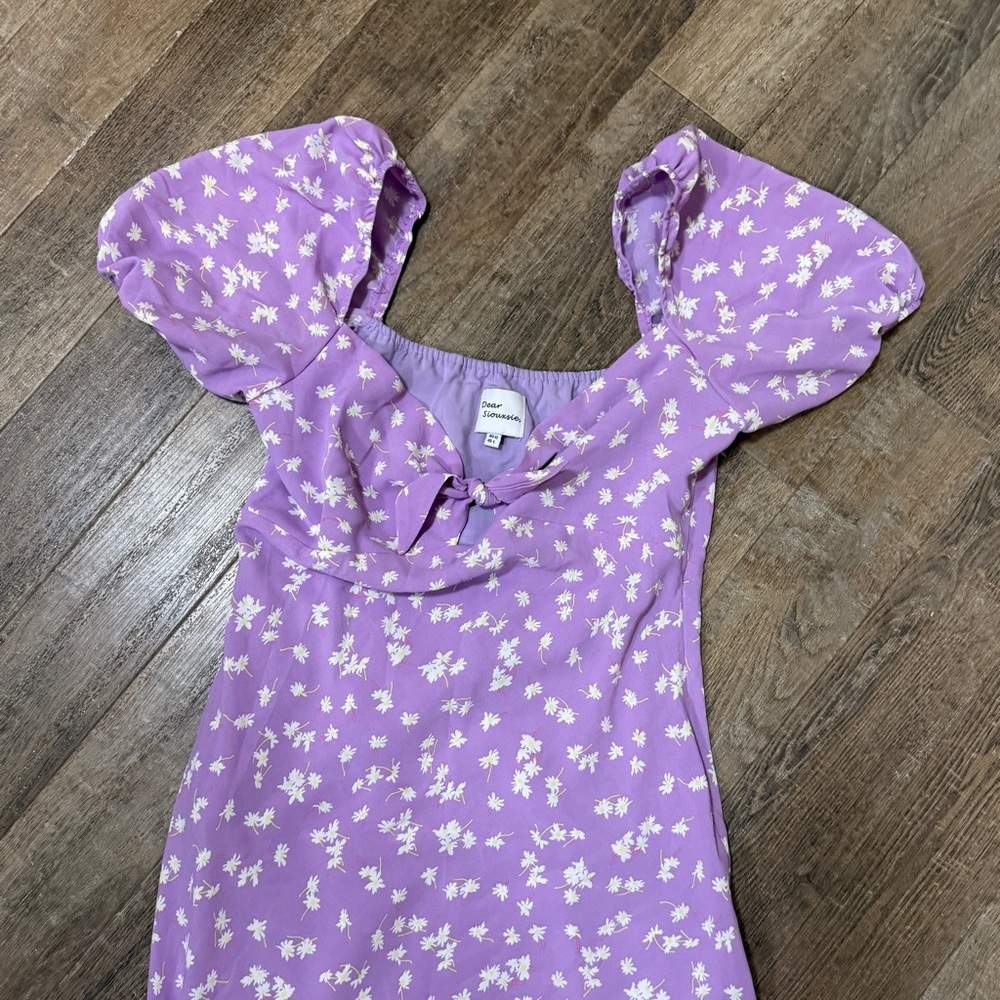 Purple Floral Puff Sleeve Dress
